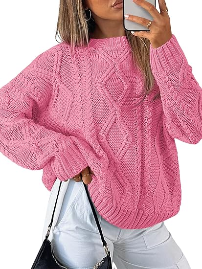 Queen Women's Oversized Cable Knit Crewneck Sweaters